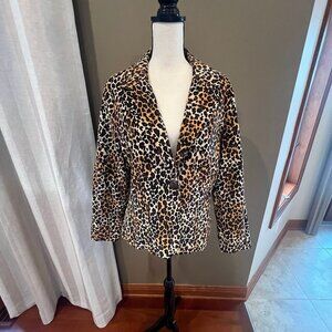 Larry Levine Corduroy Stretch Jacket Leopard Print, lined, Size Medium